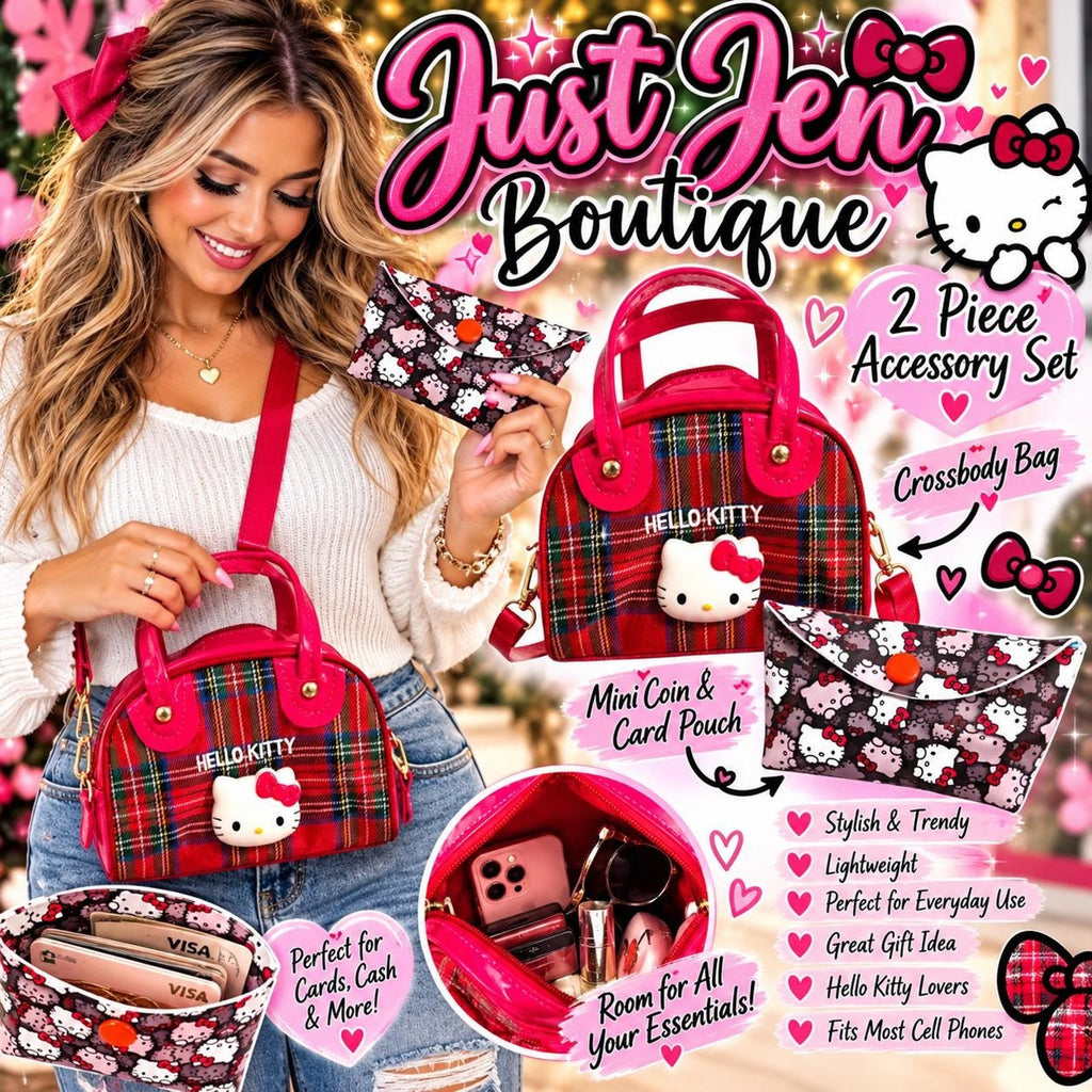 Hello Kitty 2-Piece Accessory Set Crossbody Bag & Pouch Kawaii Bag Set