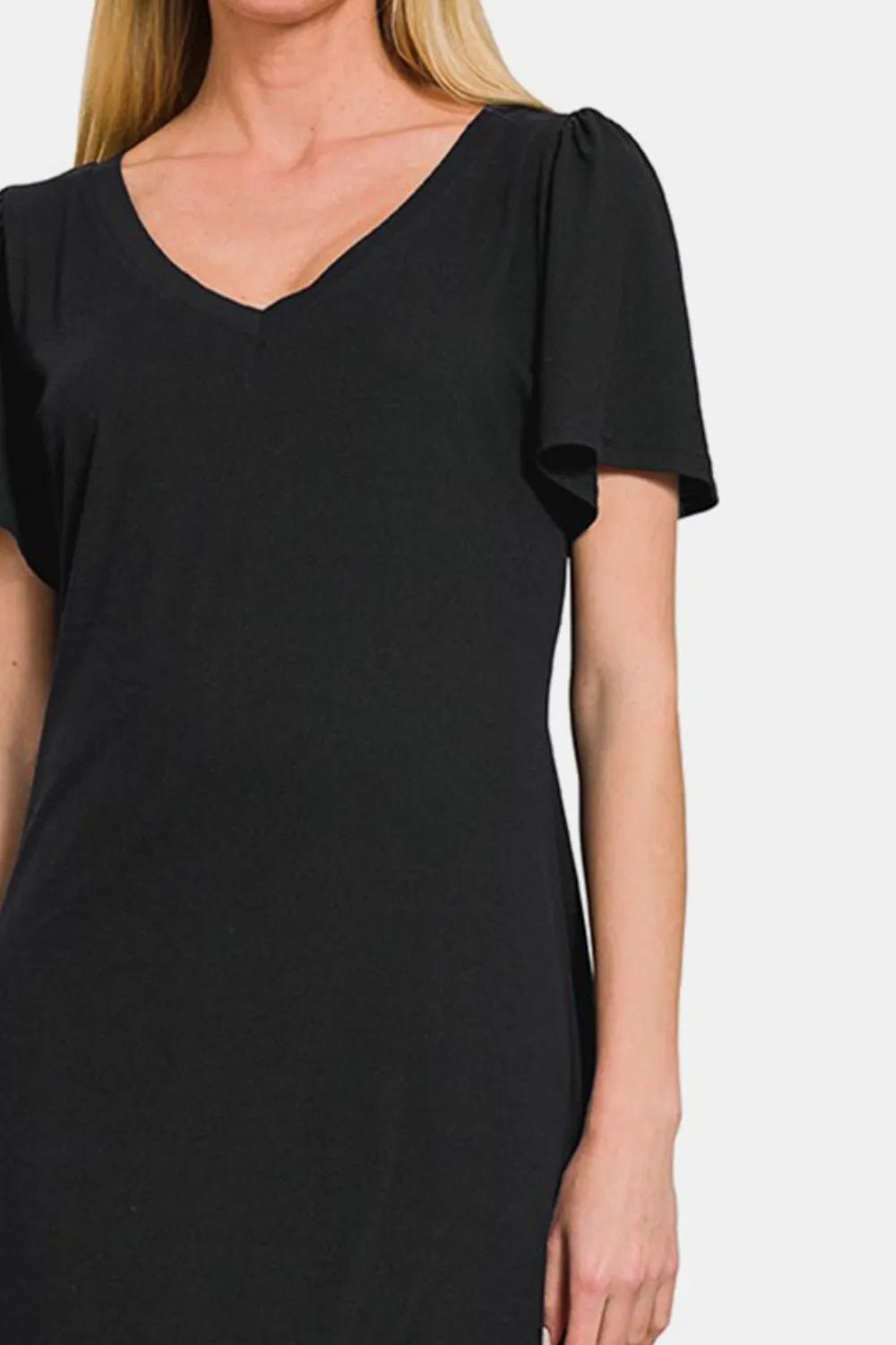 Zenana V - Neck Short Sleeve Dress - JUST - JEN BOUTIQUE