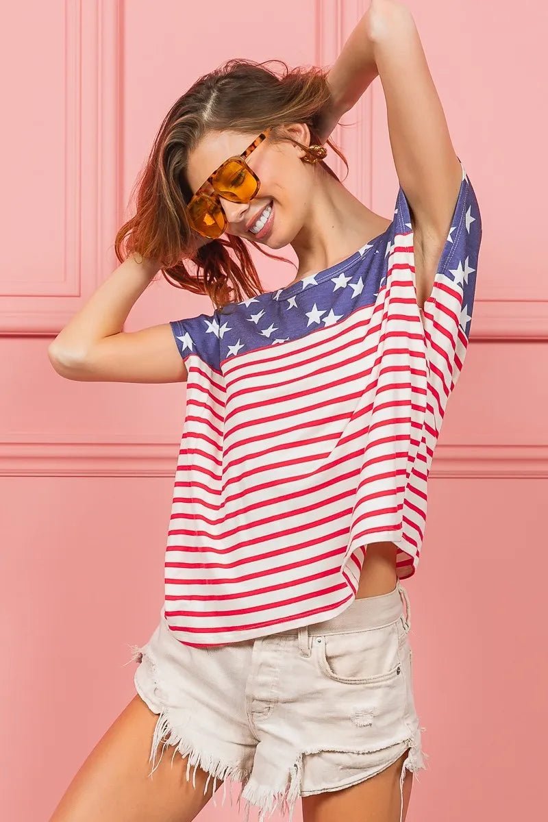 BiBi Star Rpinted with Stripe Combo Top - JUST - JEN BOUTIQUE