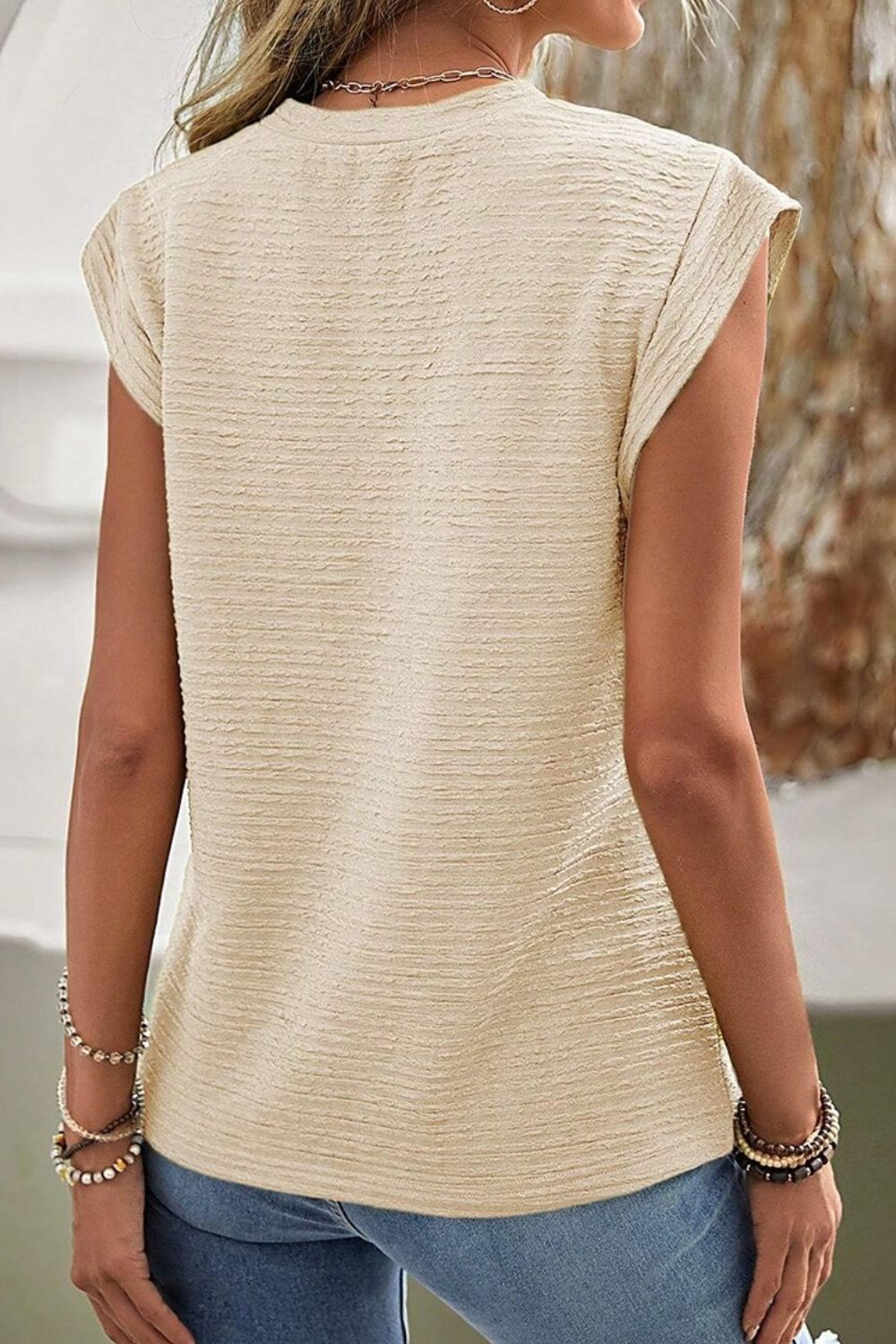 Round Neck Cap Sleeve Blouse