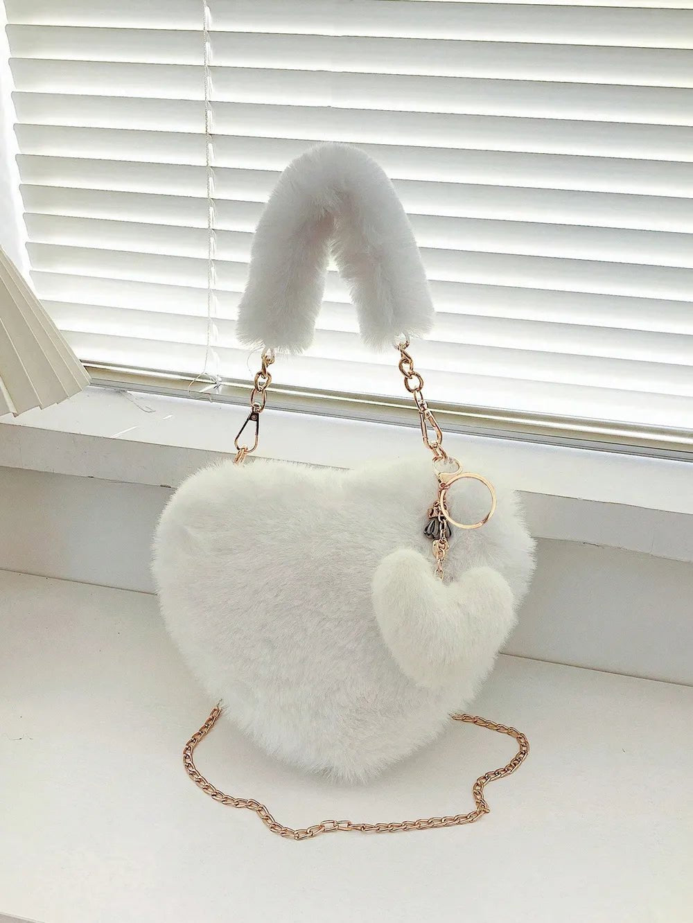 Heart Shape Faux Fur Handbag - JUST - JEN BOUTIQUE