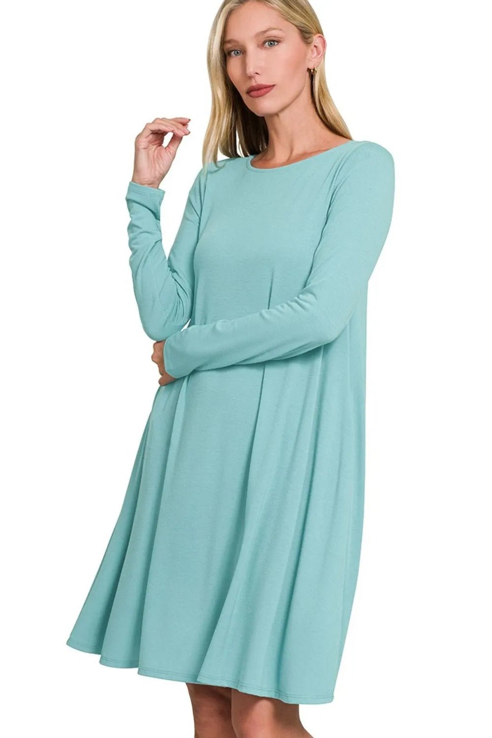 Zenana Long Sleeve Flare Dress With Pockets - JUST - JEN BOUTIQUE