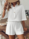 Collared Neck Half Sleeve Top and Shorts Set - JUST - JEN BOUTIQUE