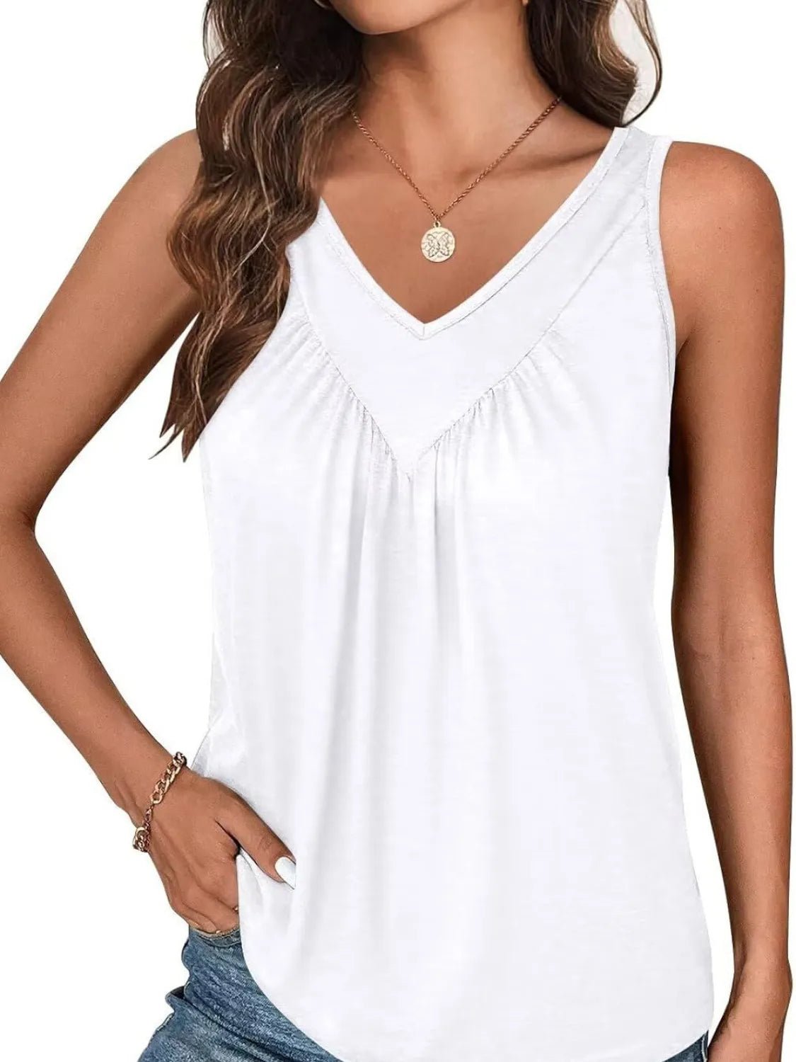 Ruched V - Neck Tank - JUST - JEN BOUTIQUE