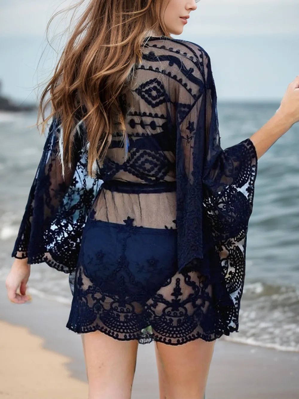 Lace V - Neck Three - Quarter Sleeve Cover Up - JUST - JEN BOUTIQUE