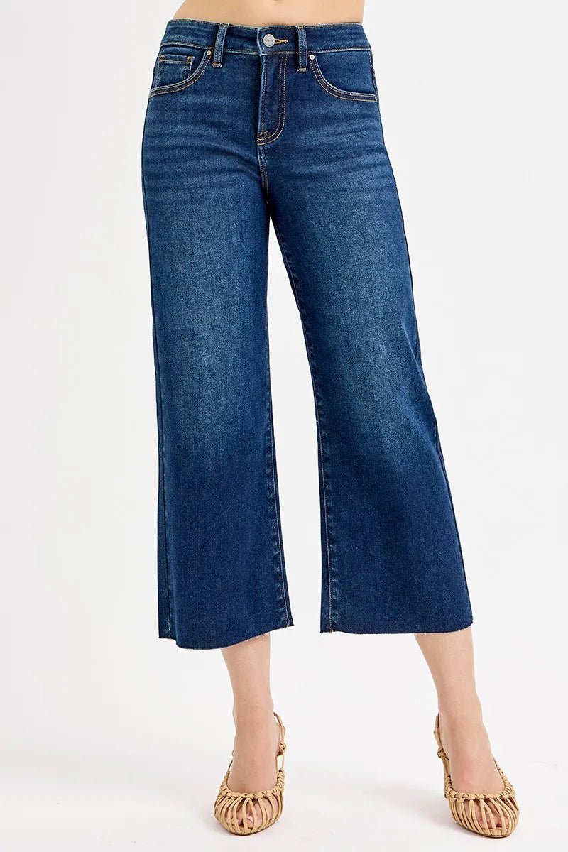 RISEN Full Size Tummy Control High Rise Crop Wide Jeans Plus Size - JUST - JEN BOUTIQUE