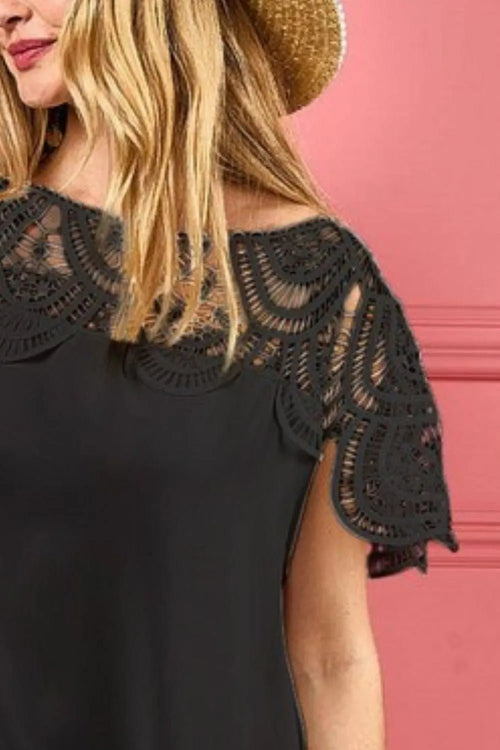 BiBi Crochet Lace Yoke Detailed Wrinkled Dress - JUST - JEN BOUTIQUE