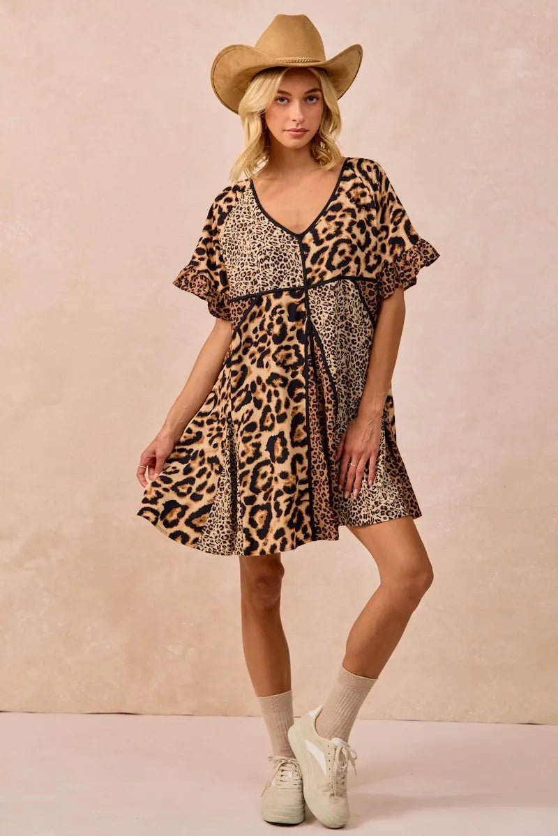 BiBi Leopard Prints Mix and Match Short Sleeves Dress - JUST - JEN BOUTIQUE