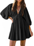 Textured V - Neck Mini Dress - JUST - JEN BOUTIQUE