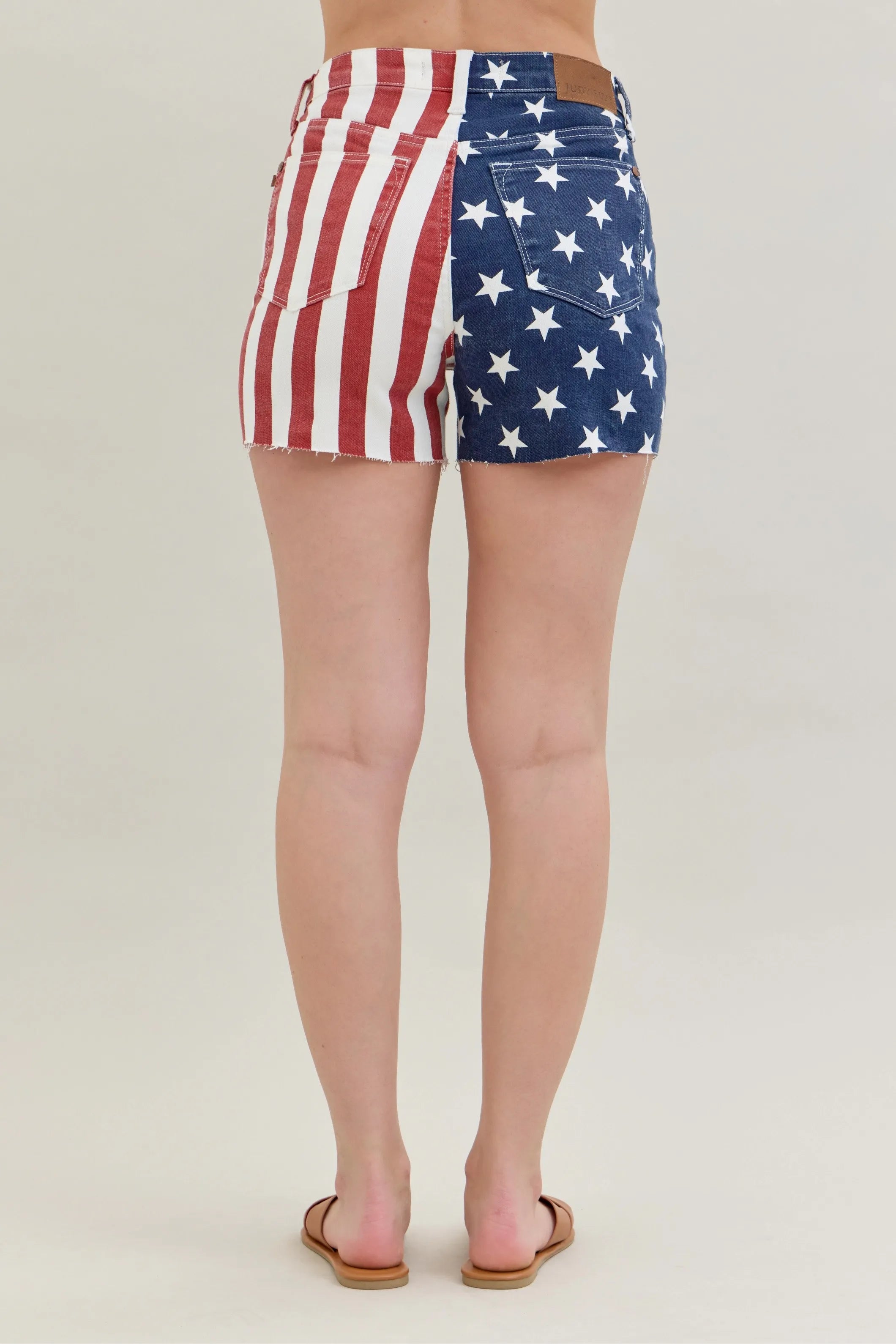 Judy Blue Full Size High Waist Americana Flag Fray Hem Shorts Plus Size - JUST - JEN BOUTIQUE