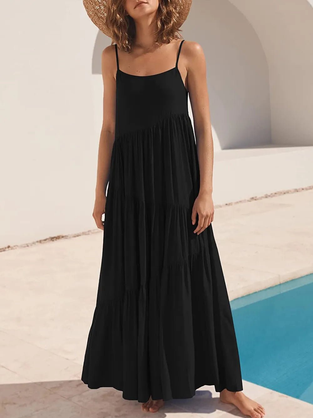 Full Size Ruched Tiered Spaghetti Strap Dress - JUST - JEN BOUTIQUE