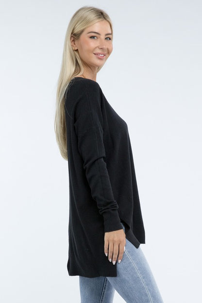 Hi-Low Hem Front Seam Sweater