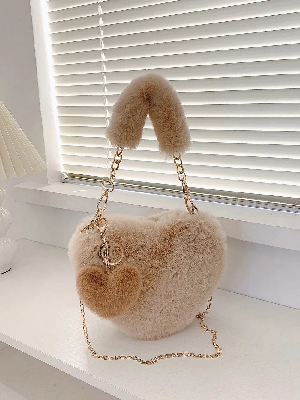 Heart Shape Faux Fur Handbag - JUST - JEN BOUTIQUE