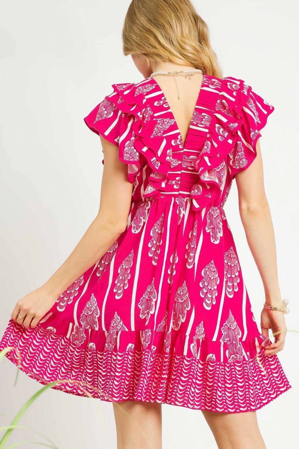 Umgee Off - Shoulder Paisley Print Ruffled Mini Dress - JUST - JEN BOUTIQUE