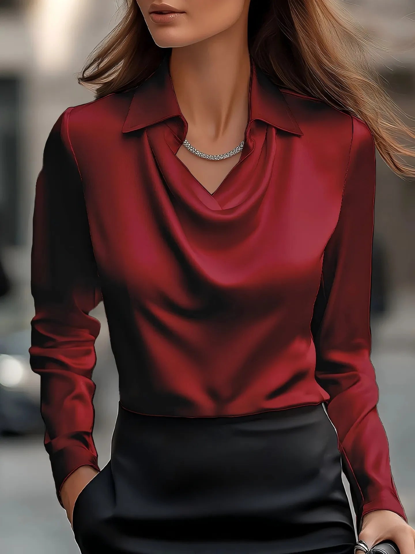 Full Size Collared Neck Long Sleeve Blouse Plus Size - JUST - JEN BOUTIQUE