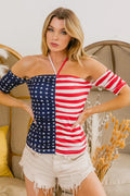 BiBi American Flag Off Shoulder With Front Ruched Top - JUST - JEN BOUTIQUE