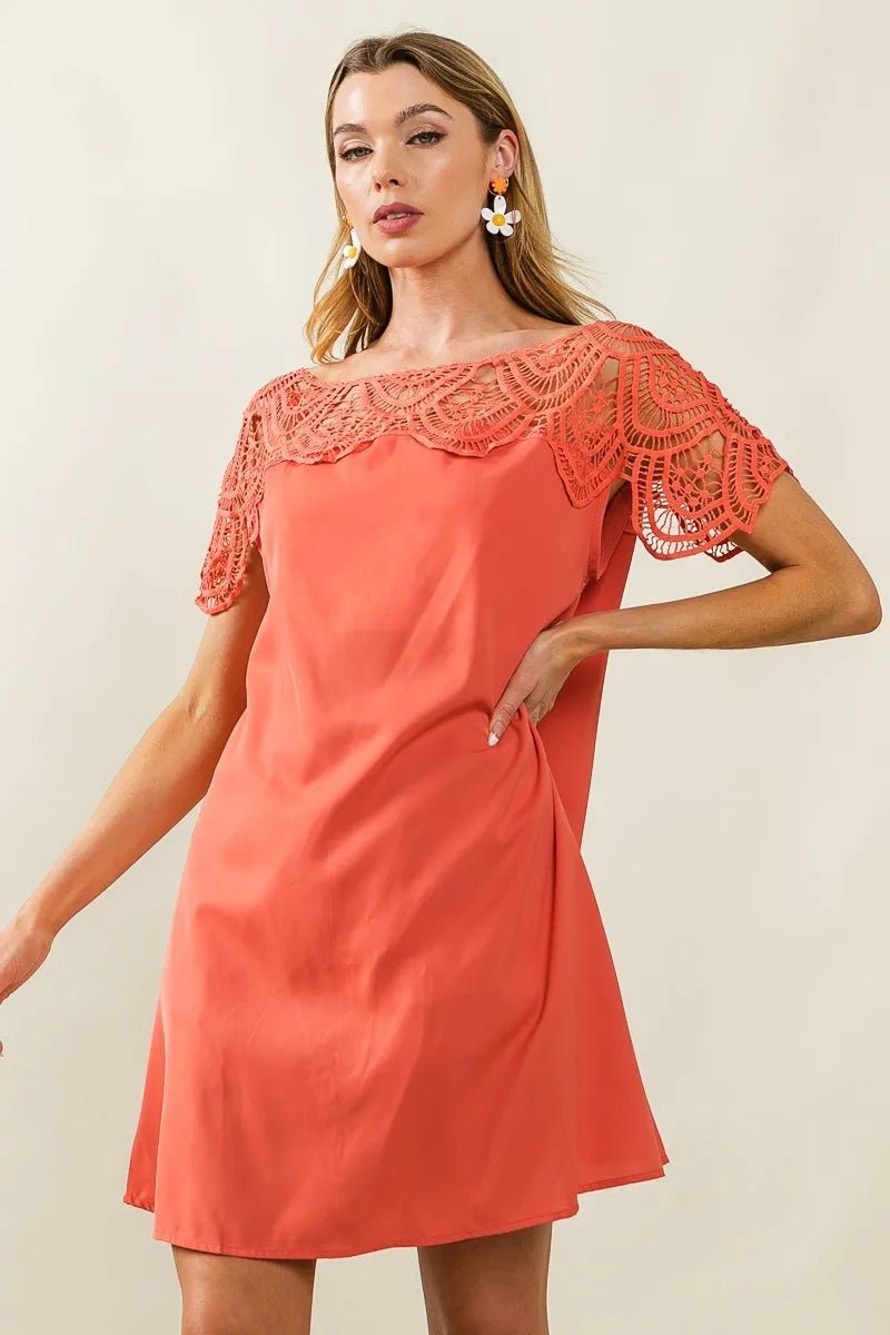 BiBi Crochet Lace Yoke Detailed Wrinkled Dress - JUST - JEN BOUTIQUE