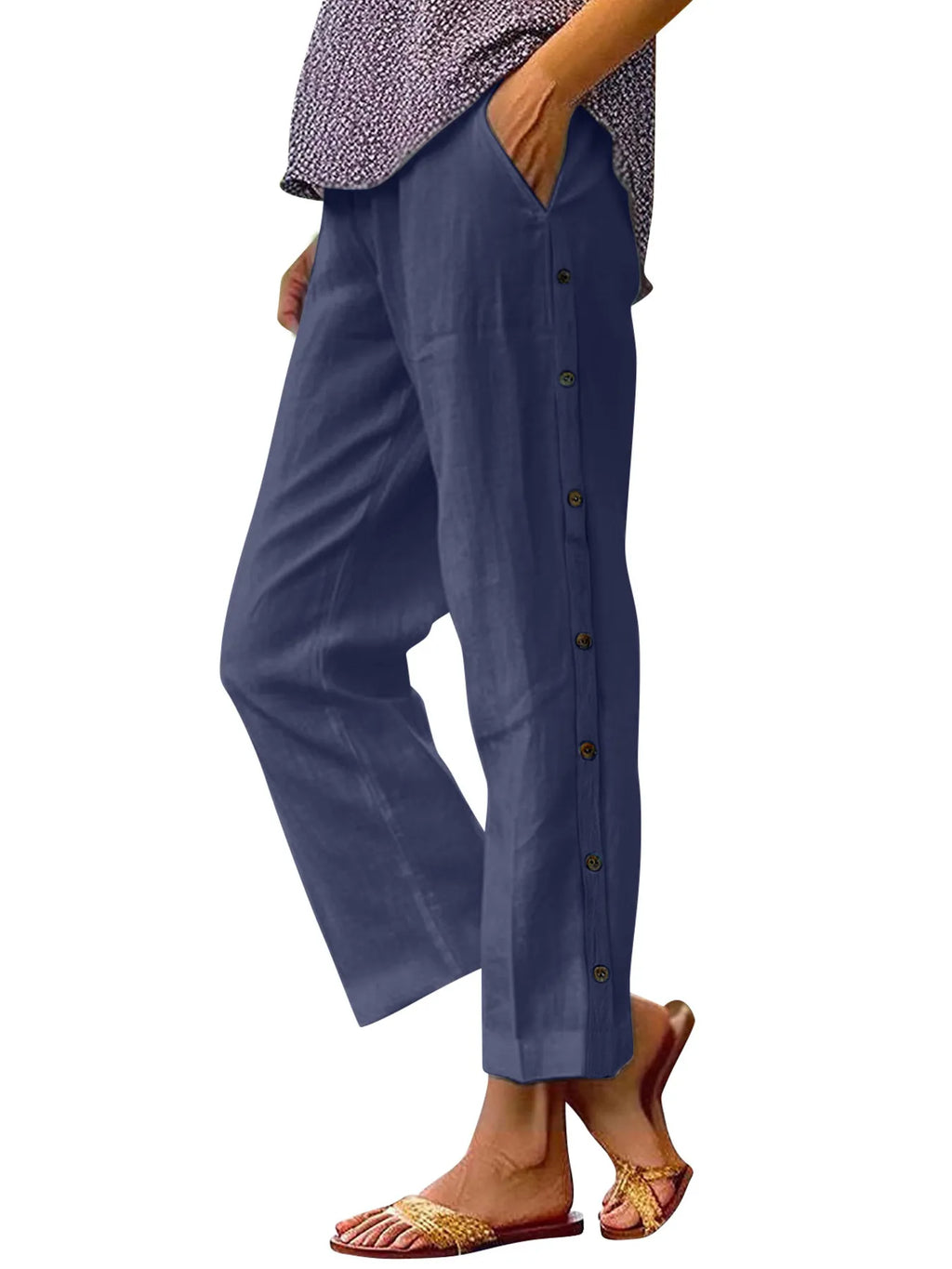 Full Size Side Decor Button Casual Wide Leg Pants Plus Size - JUST - JEN BOUTIQUE