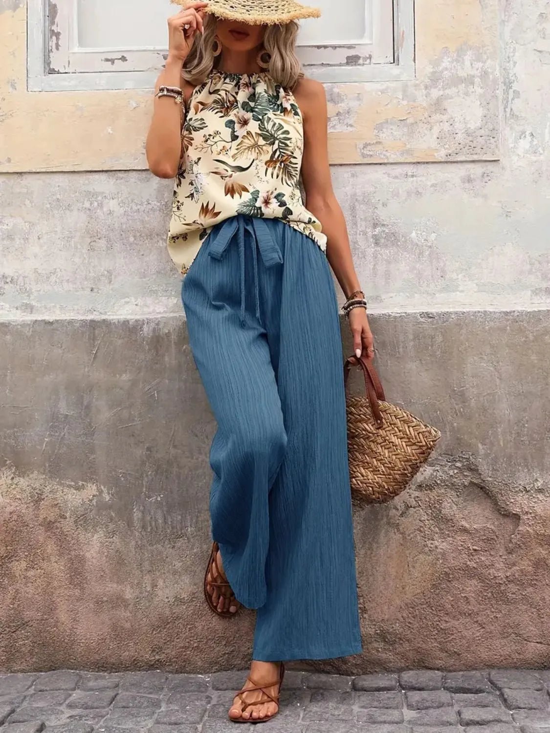 Printed Tank Top and Wide Leg Pants Set - JUST - JEN BOUTIQUE