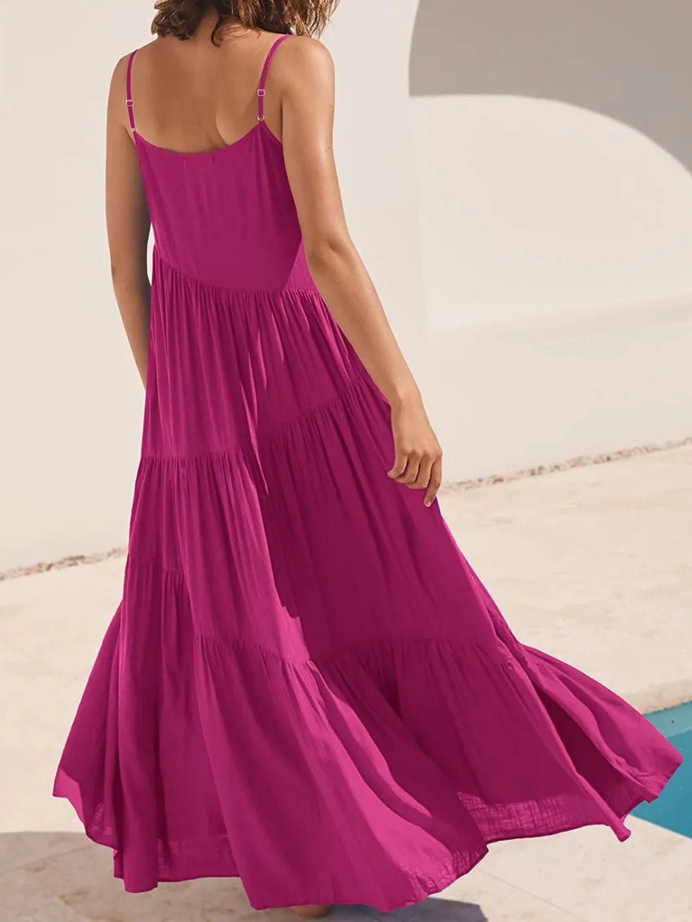 Full Size Ruched Tiered Spaghetti Strap Dress - JUST - JEN BOUTIQUE