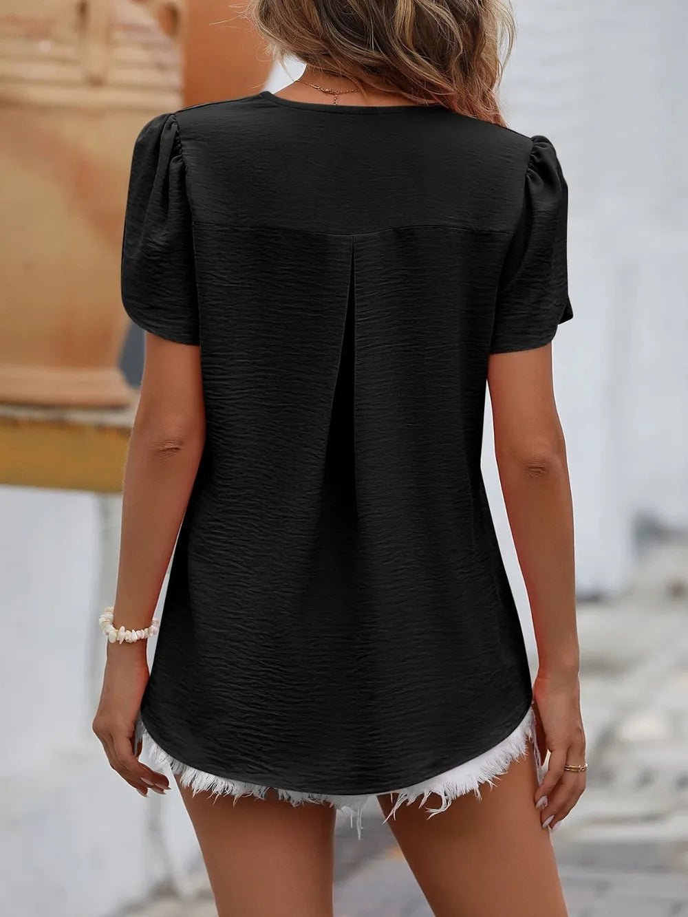 Mandy Ruche V - Neck Petal Sleeve Top - JUST - JEN BOUTIQUE