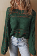 Cable - Knit Openwork Long Sleeve Sweater - JUST - JEN BOUTIQUE