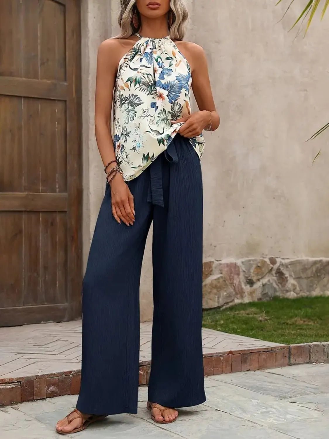 Printed Tank Top and Wide Leg Pants Set - JUST - JEN BOUTIQUE