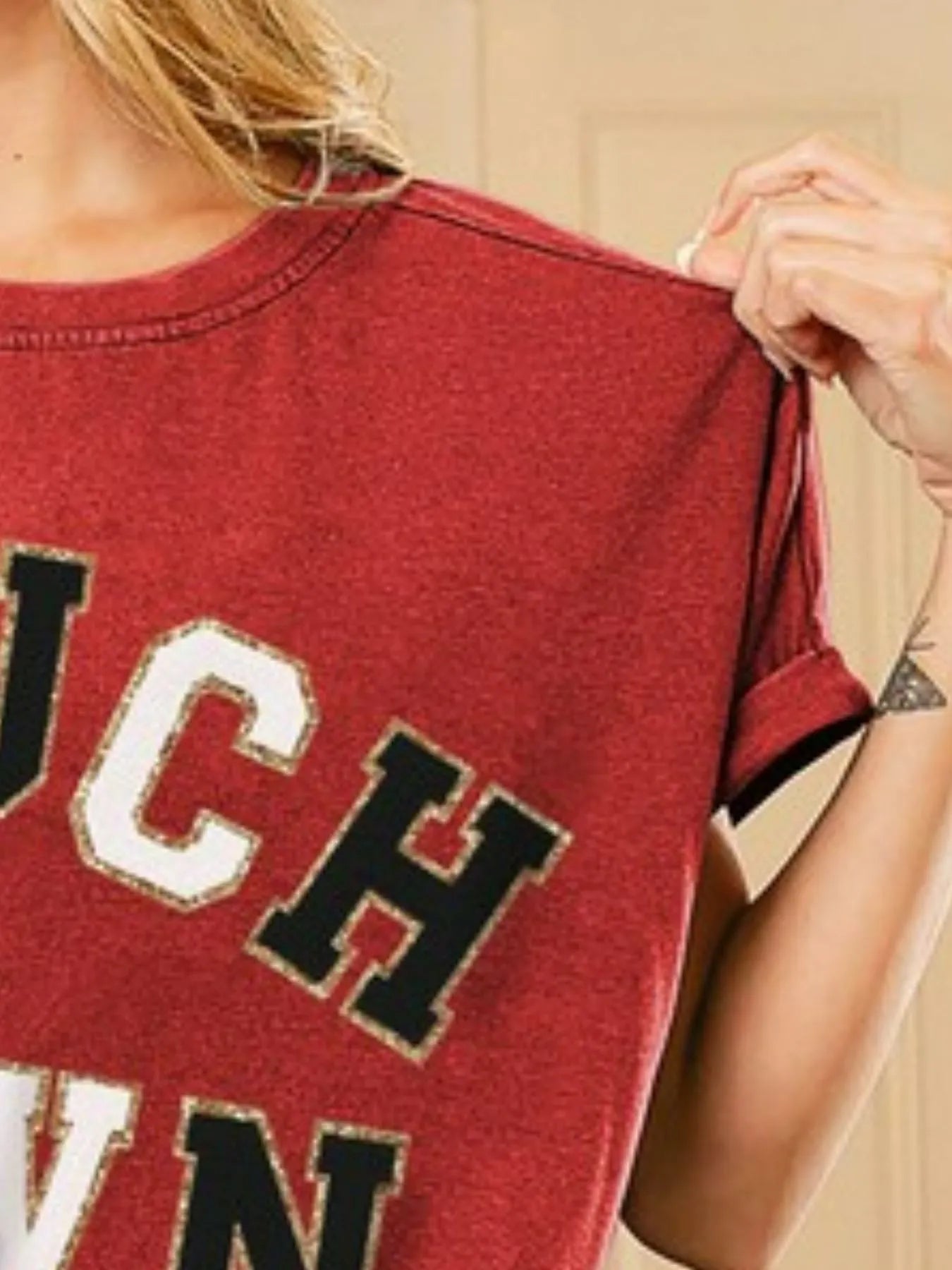 BiBi Touchdown Letter Loose Fit Vintage Washed Top - JUST - JEN BOUTIQUE