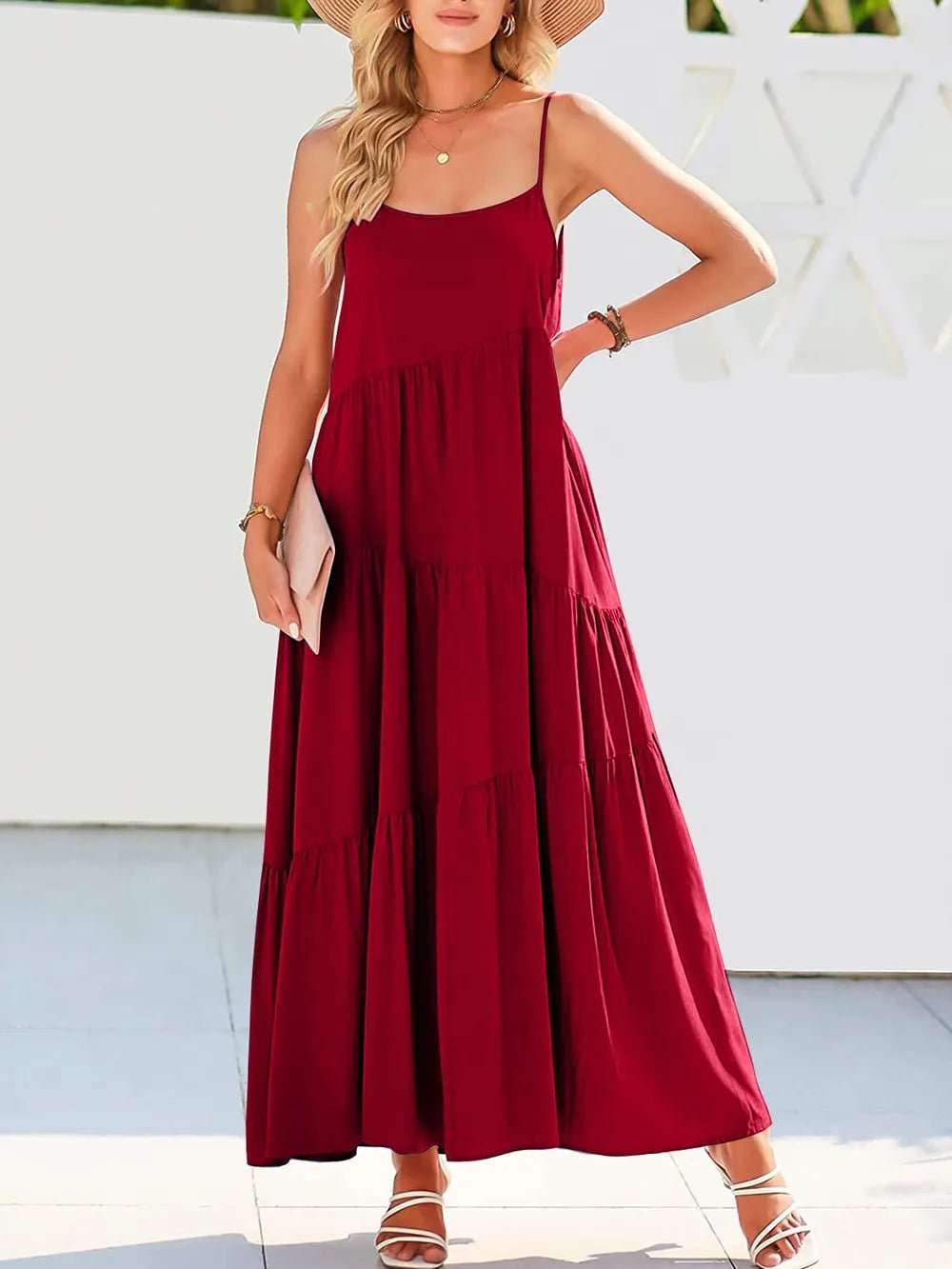 Full Size Ruched Tiered Spaghetti Strap Dress - JUST - JEN BOUTIQUE