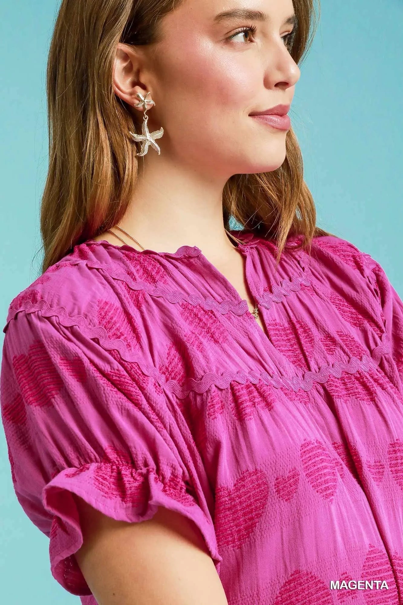 Umgee Heart Pattern Short Sleeve Ruffle Babydoll Dress - JUST - JEN BOUTIQUE