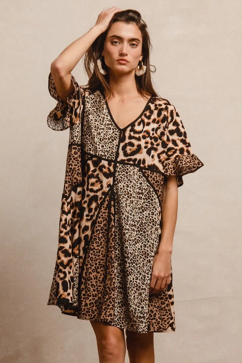 BiBi Leopard Prints Mix and Match Short Sleeves Dress - JUST - JEN BOUTIQUE