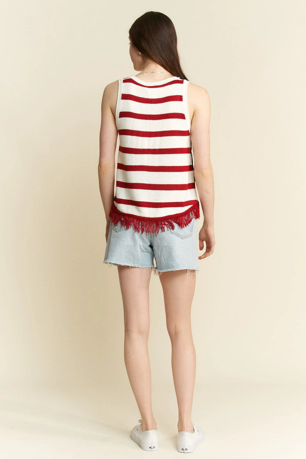 Jade By Jane Full Size American Flag Fringe Tank Top Plus Size - JUST - JEN BOUTIQUE