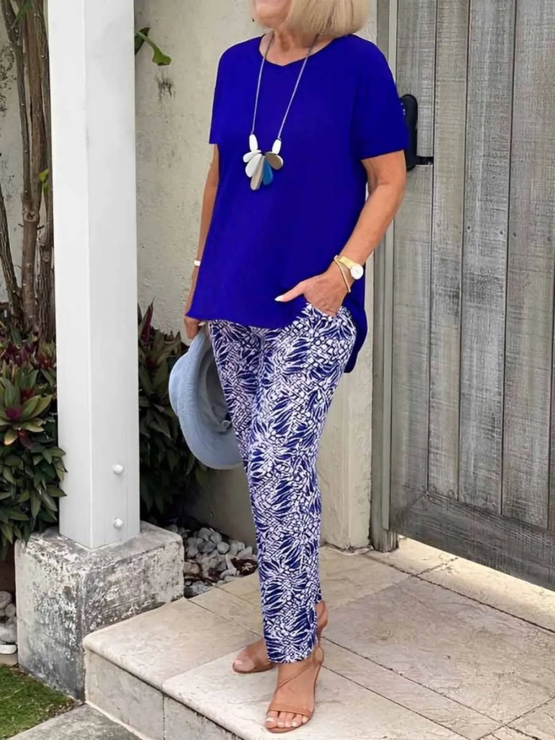 Full Size Round Neck Short Sleeve Top and Pants Set Plus Size - JUST - JEN BOUTIQUE