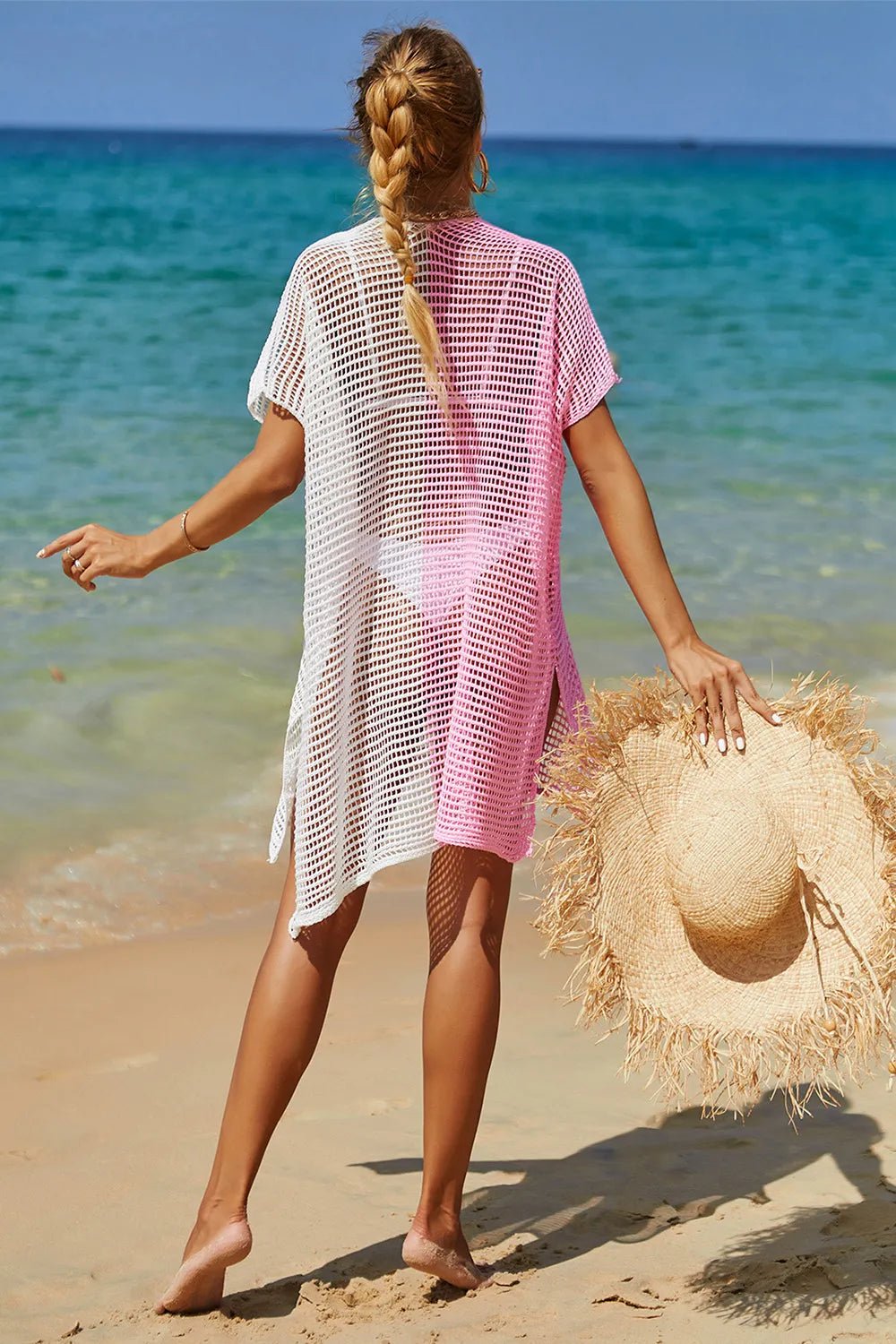 Angel Wings Openwork Contrast Slit Knit Cover Up - JUST - JEN BOUTIQUE