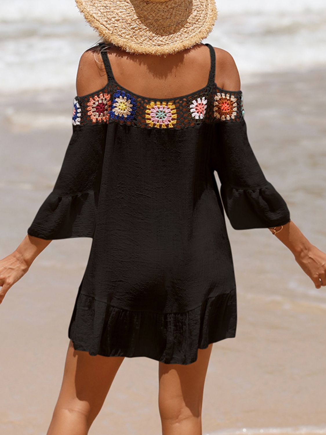 Crochet Cold Shoulder Three-Quarter Sleeve Cover Up