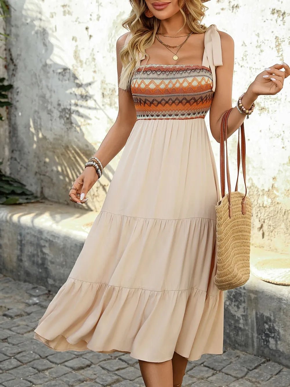 Perfee Tied Smocked Tiered Midi Cami Dress - JUST - JEN BOUTIQUE