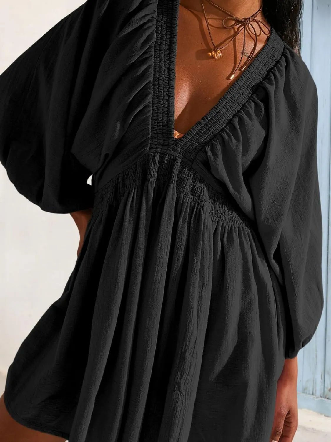 Textured V - Neck Mini Dress - JUST - JEN BOUTIQUE