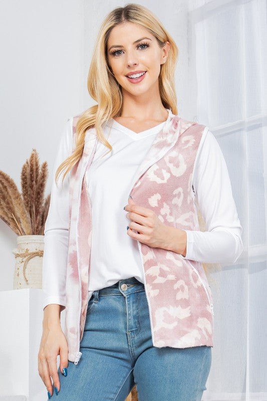 Pink Leopard Print Hoodie Vest - JUST - JEN BOUTIQUE