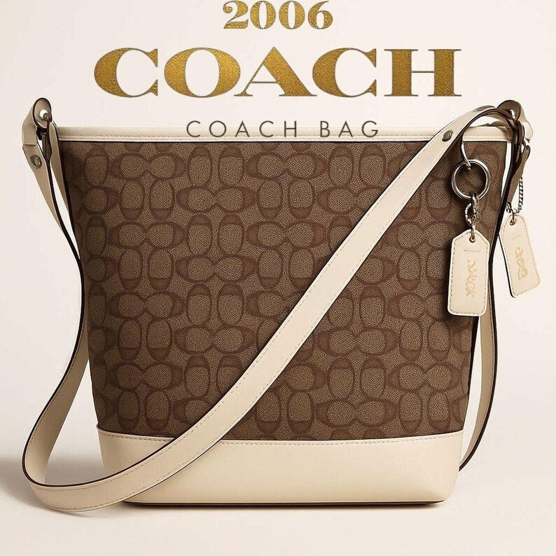 Coach Signature F10416 Brown and Cream Convertible Crossbody Shoulder 2006 Bag - JUST - JEN BOUTIQUE