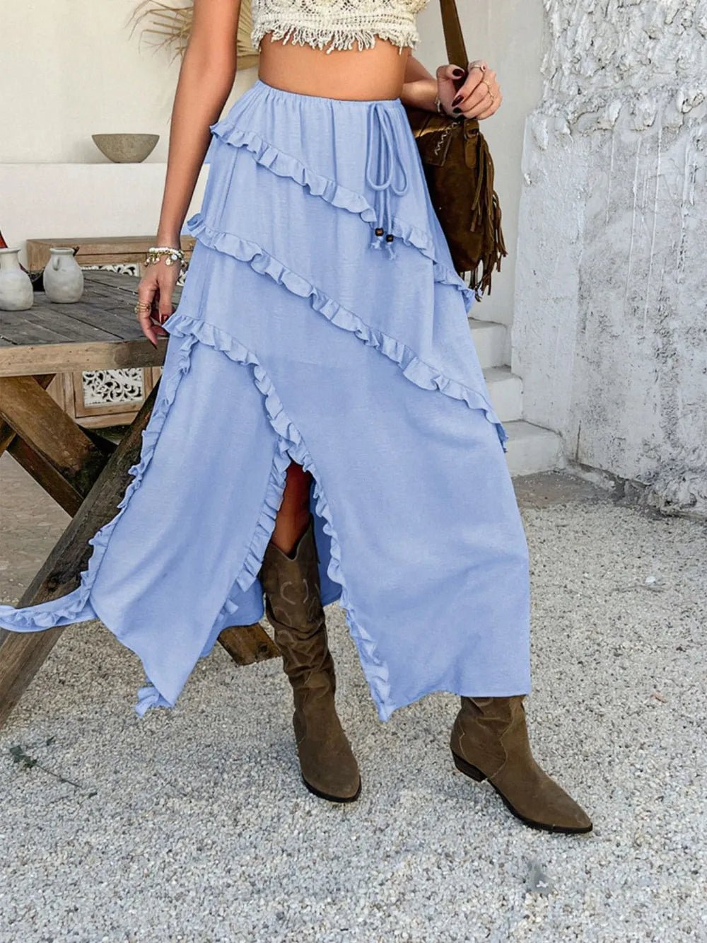 Devine Slit Drawstring Ruffled Skirt - JUST - JEN BOUTIQUE