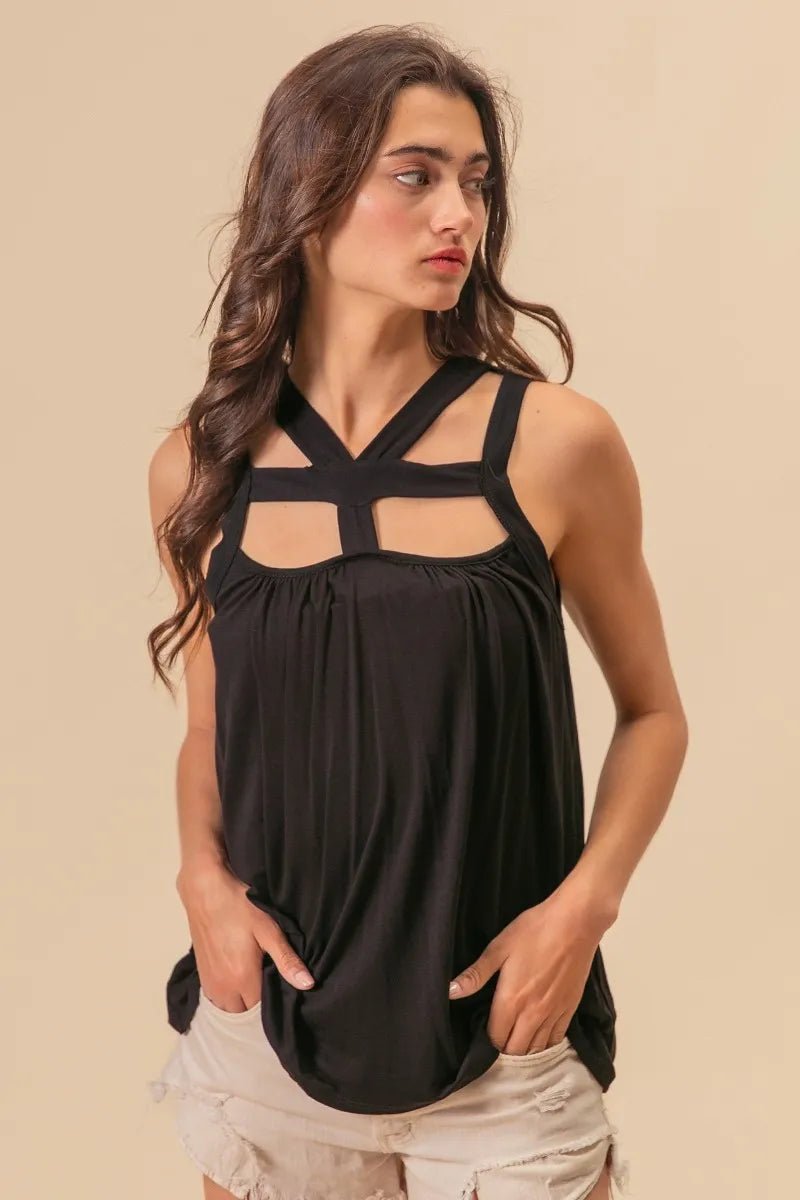 BiBi Rayon Span Jersey Cut Out with Straps Detailed - JUST - JEN BOUTIQUE