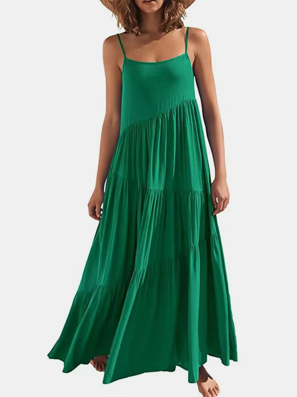 Full Size Ruched Tiered Spaghetti Strap Dress - JUST - JEN BOUTIQUE