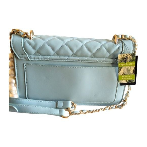 Badgley Mischka Lt.Blue Front Quilted Gold Studded Vegan Leather Crossbody Bag