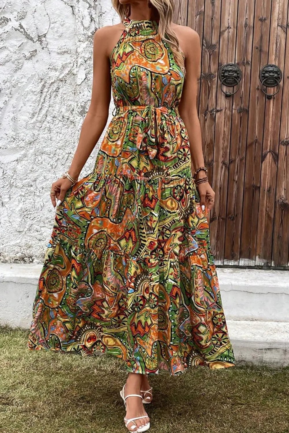Tied Floral Sleeveless Dress - JUST - JEN BOUTIQUE