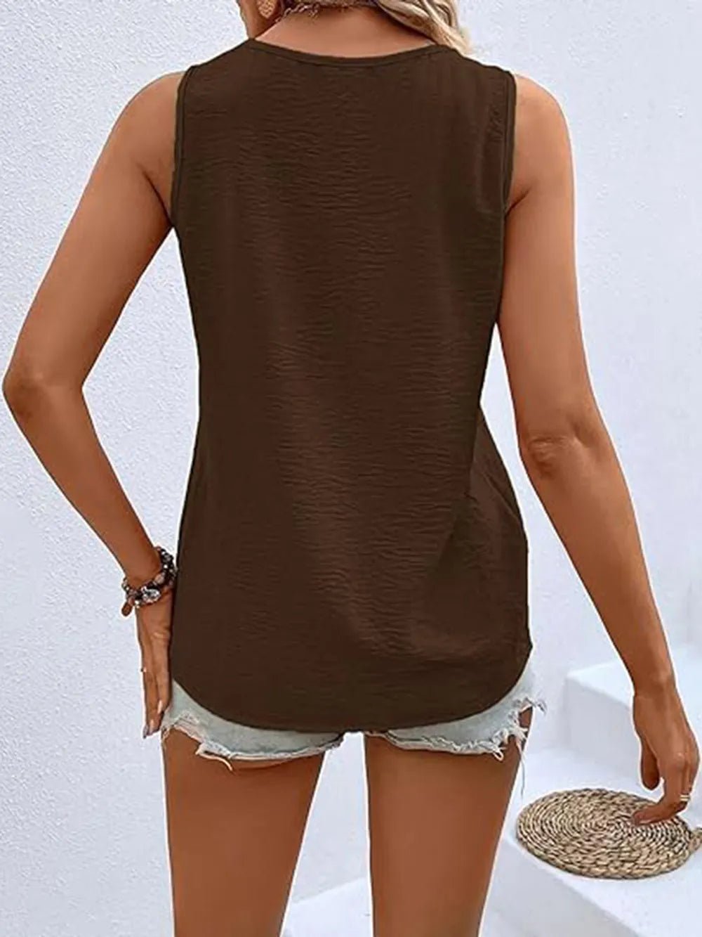 Full Size Decorative Button V - Neck Tank - JUST - JEN BOUTIQUE