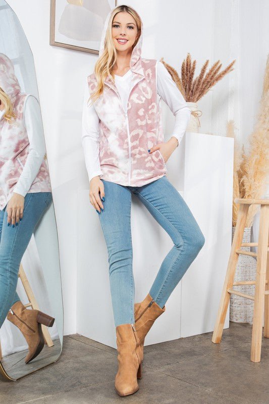 Pink Leopard Print Hoodie Vest - JUST - JEN BOUTIQUE