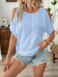 Eyelet Cold Shoulder Round Neck Blouse - JUST - JEN BOUTIQUE