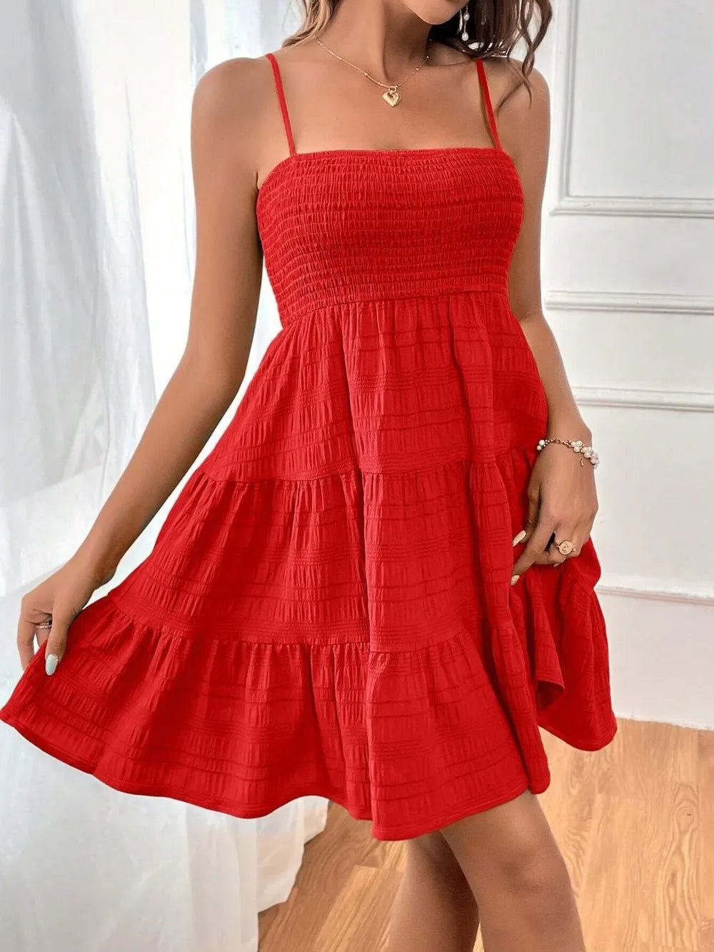 Tiered Smocked Square Neck Cami Dress - JUST - JEN BOUTIQUE
