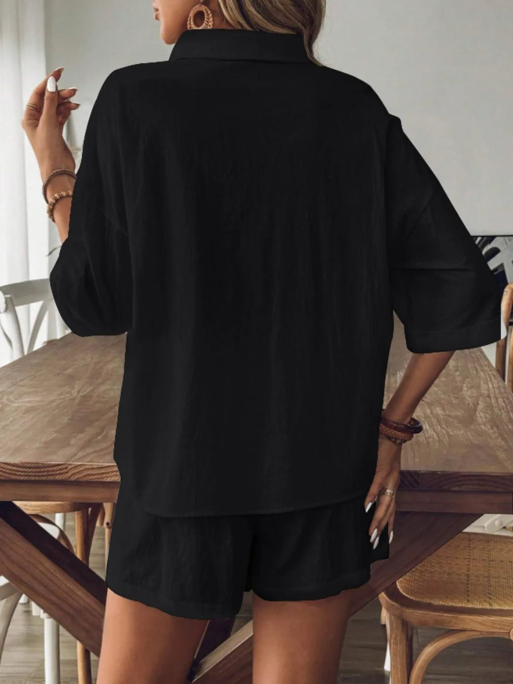 Collared Neck Half Sleeve Top and Shorts Set - JUST - JEN BOUTIQUE