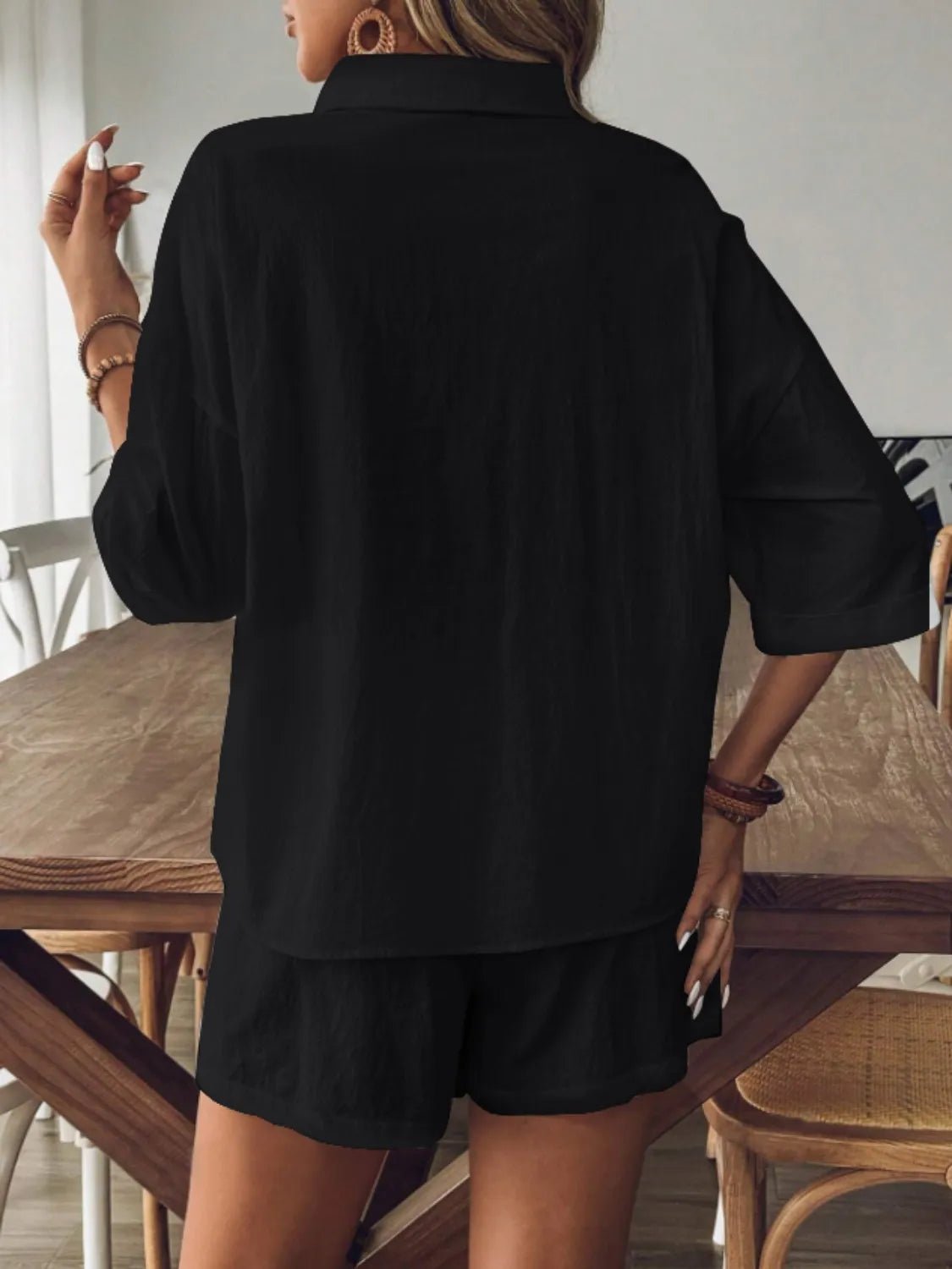 Collared Neck Half Sleeve Top and Shorts Set - JUST - JEN BOUTIQUE
